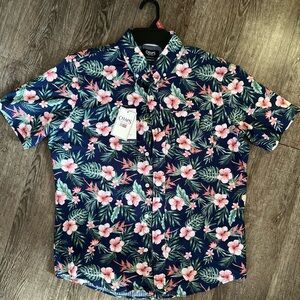 Chaps Navy Floral Button Down Shirt
